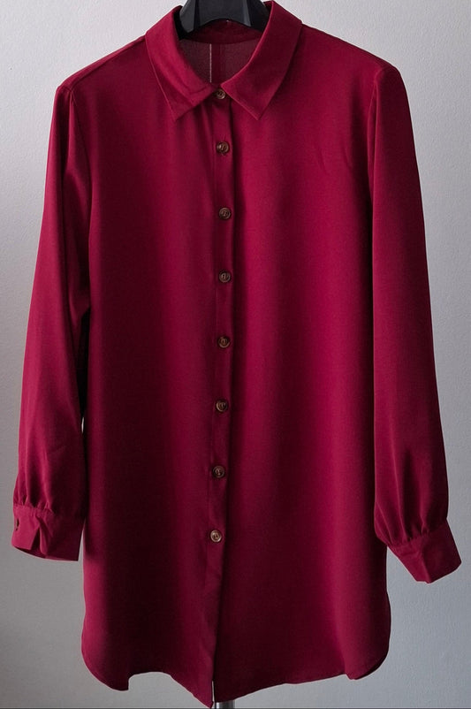 Crimson long sleeve belted shirt